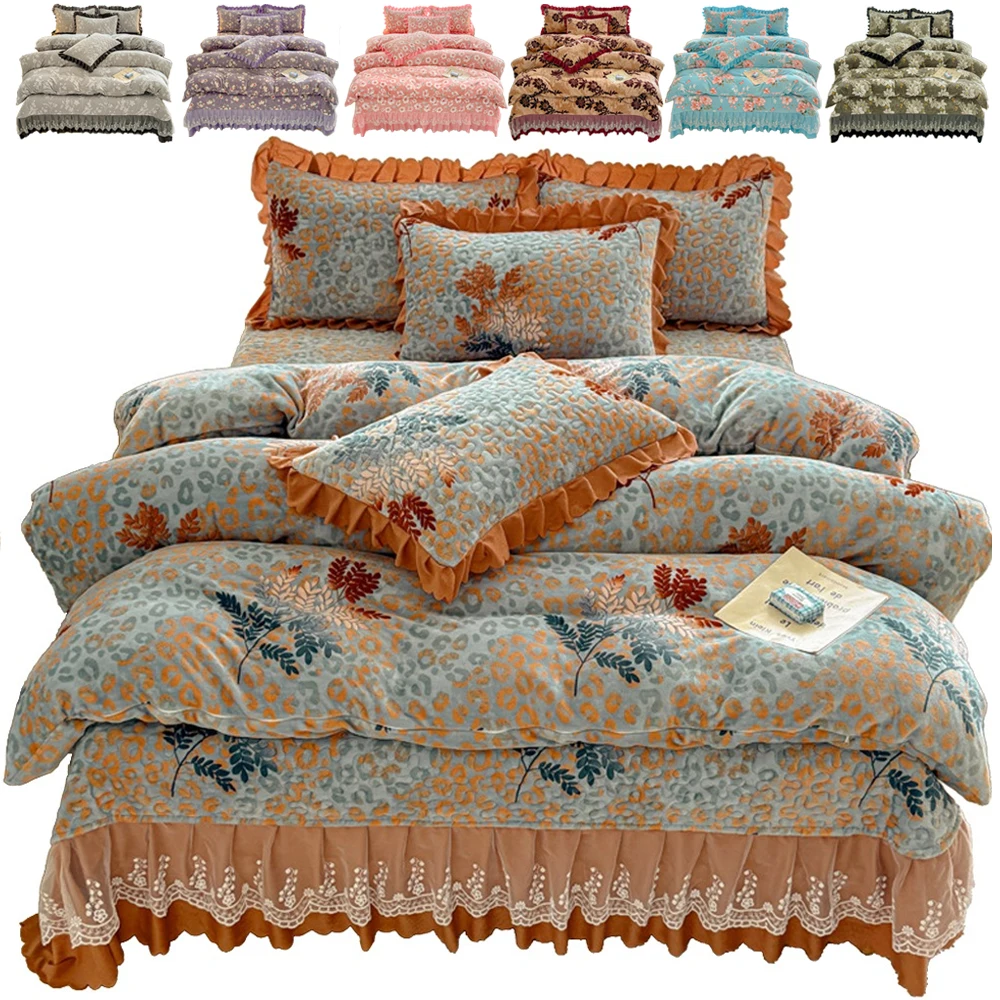 

High-end Milk Velvet Autumn Winter Warm Duvet Cover Set with Bed Sheet Quilt Cover and Pillowcases Warmth Cozy Bedding Set Queen