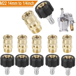 12/2PCS High Pressure Washer Adapter M22 14mm to 1/4 In Quick Connect Fitting Hose Gun Adapter to Wand Connector Accessories