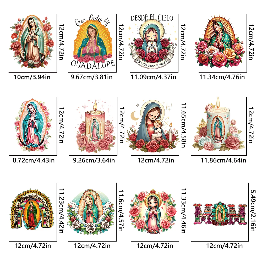 12 قطعة من ملصقات نقل الحديد متعددة الفن لسيدة غوادالوبي - فينيل عالي الجودة، ألوان نابضة بالحياة وطويلة الأمد #2