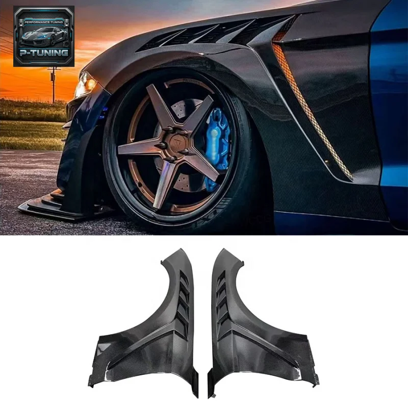 

For Ford Mustang 2018-2023 Gtd Style Dry Carbon Fiber Fenders Front Bumper Side Vented Fender Car Parts Bodykit