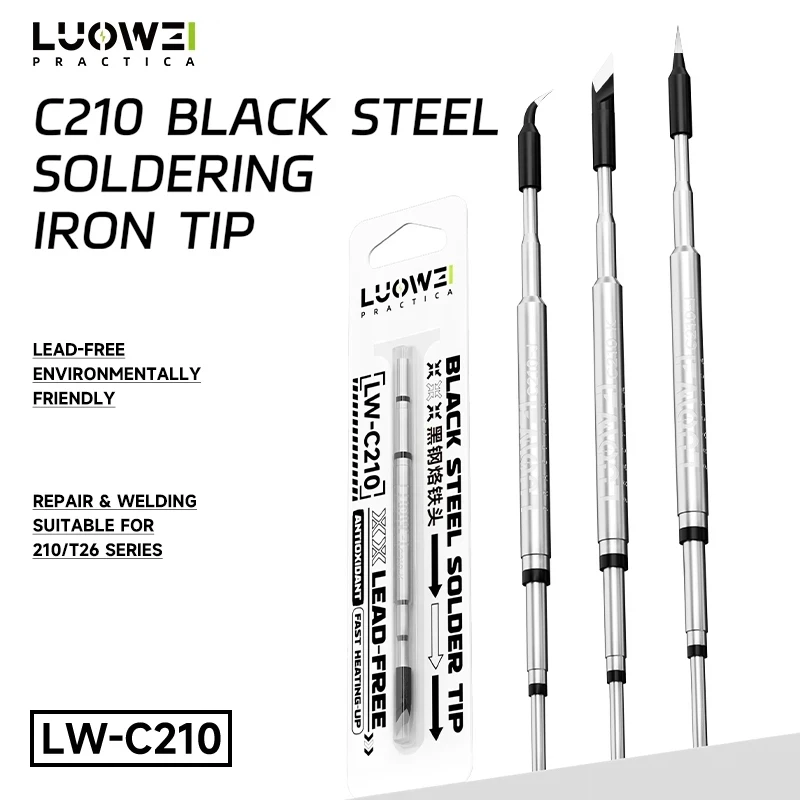 LUOWEI Black Steel LW-C210 I/J/K Soldering Iron Tip Welding Station Replacement Head For Mobile Phone Repair Soldering Iron Tip