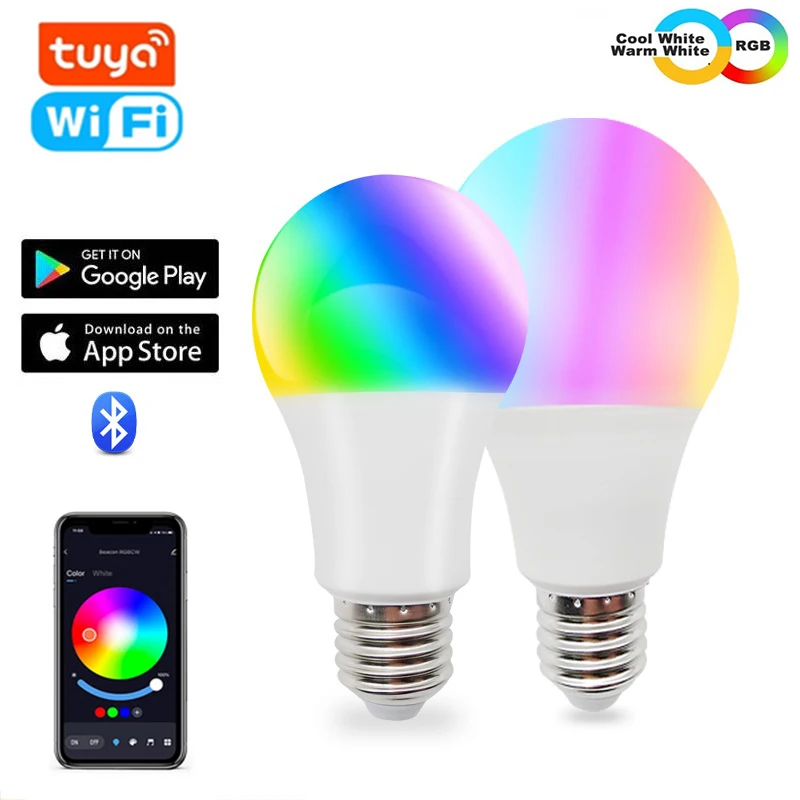 

Smart LED E27 Bulb 9W RGB Dimmable Lamp RGBW RGBWW Lights Tuya Smart Wifi Voice Control Work With Alexa Google Home For Home