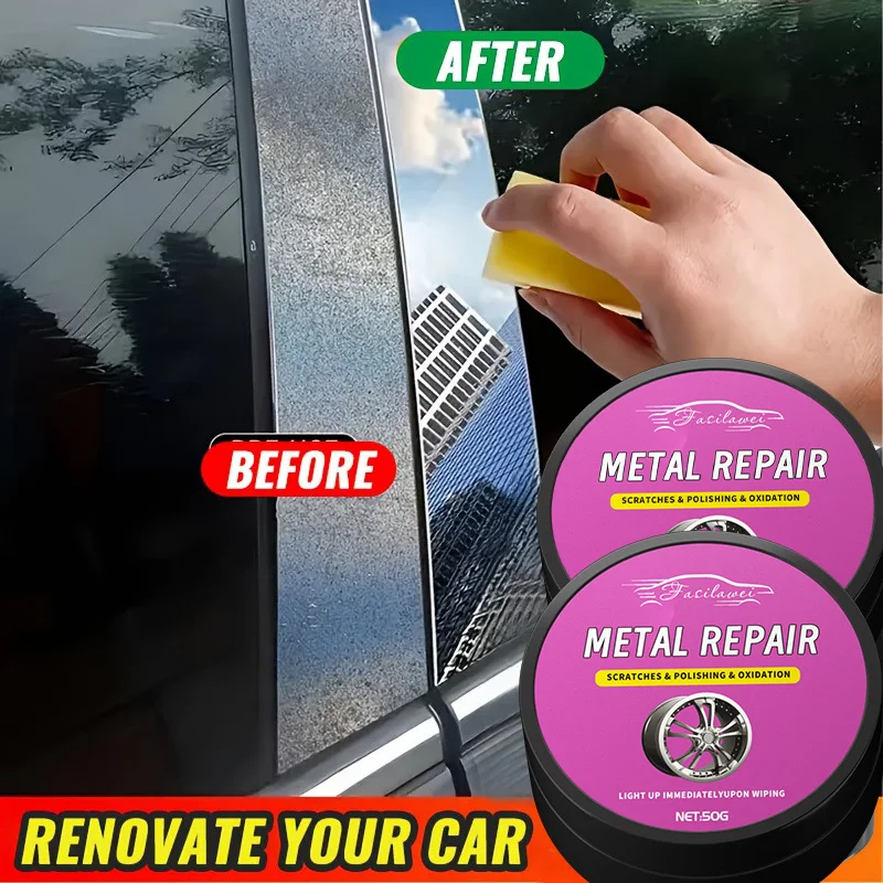 Multi-purpose Metal Polish Paste, Car Chrome Parts Renovation Kit (with Sponge) - Bring Shine and Bright for Cars External, Make