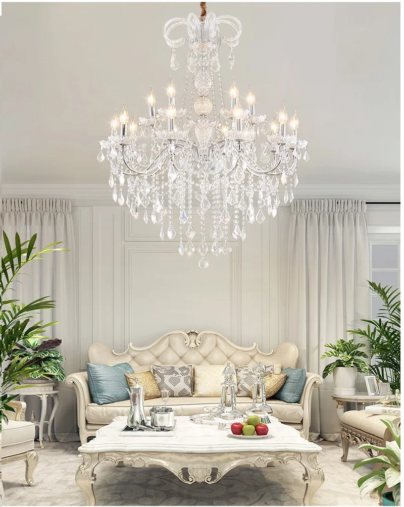 Imagem -03 - Ferro Forjado Crystal Pendant Chandelier Lâmpadas Gold Chrome para Sala de Estar Teto Quarto Villa Hall Luzes de Suspensão