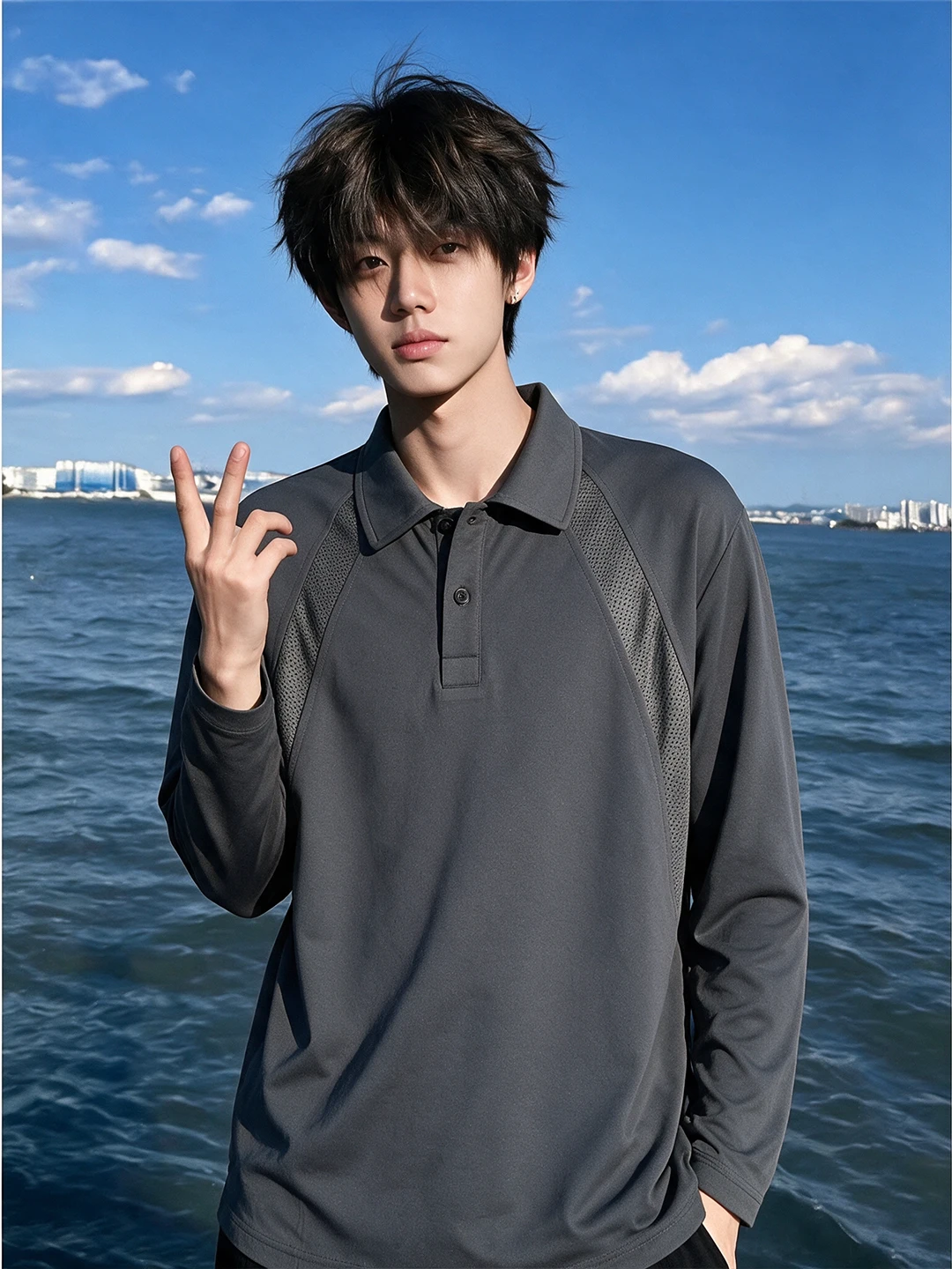 White Mesh Breathable American  Shirt Men's Early Autumn Long Sleeve T-Shirt Fitness Sports Top Loose Fit Ice Silk Material