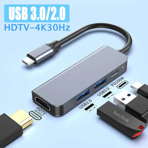 Hub USB C da 6/5/4/3 porte a 4K compatibile con HDMI PD ricarica rapida USB 3.0 2.0 HUB 4K 30Hz Docking di ricarica per MacBook iPad Samsung