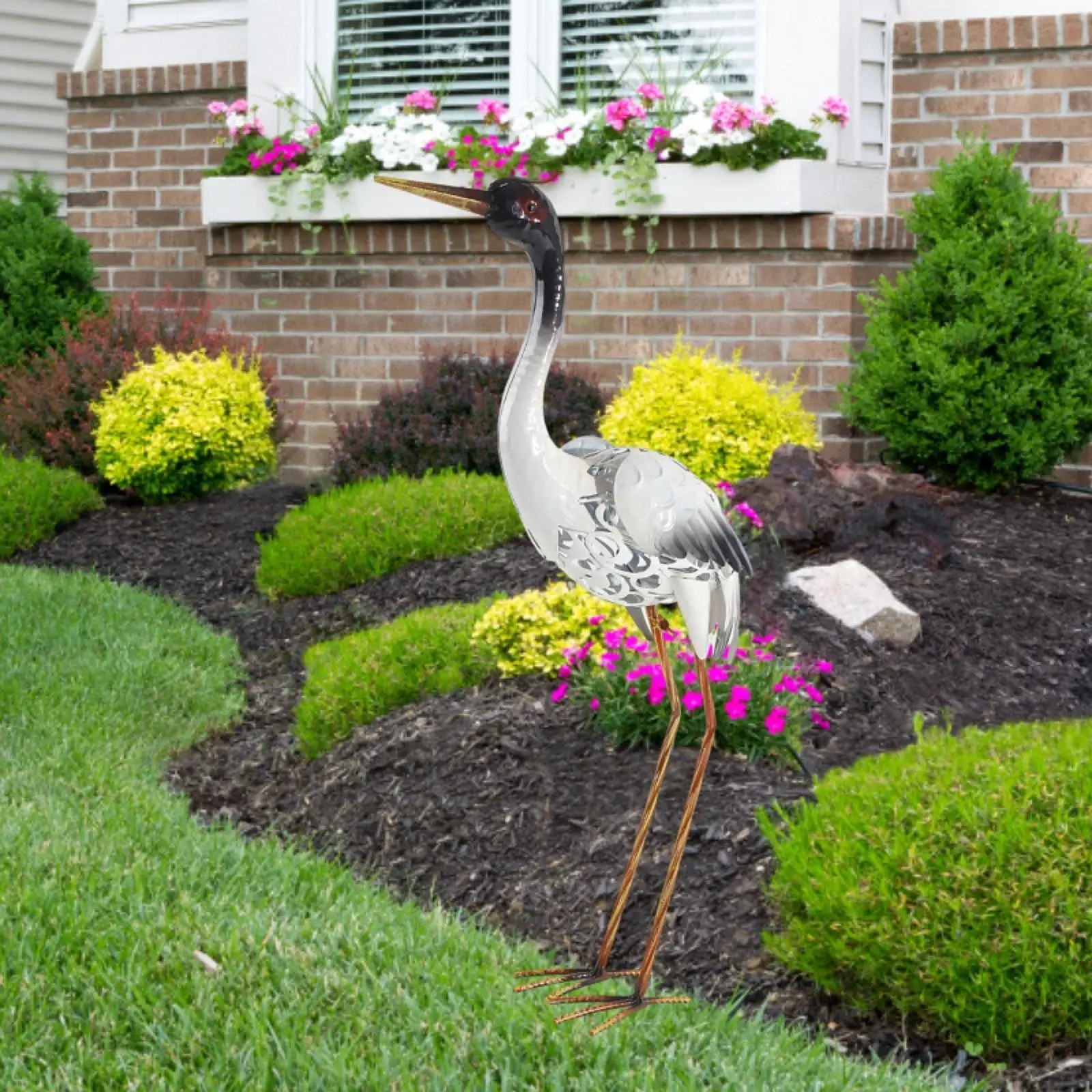 Garden Crane Statue Outdoor Red Crowned Crane Sculpture Simulated  Landscape Lawn Decorative for Pool Pond Backyard Decoration