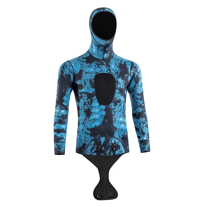 Wetsuit Hoodie Jacket Neoprene 3mm Super Stretch Camouflage Fullsuit, Mens Freediving Snorkeling Swimming Spearfishing Wetsuit