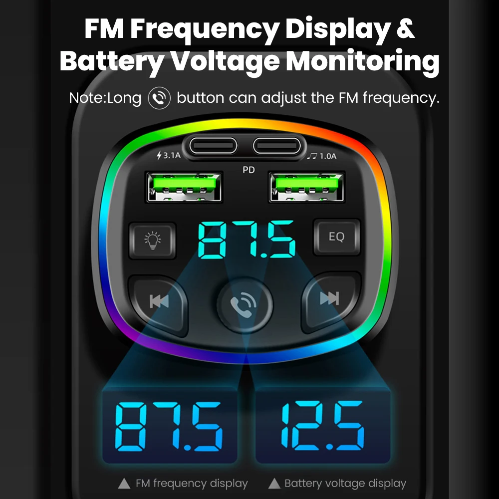 Car Charger Wireless Bluetooth FM Transmitter Hands-Free Calling Radio Receiver Mp3 Music Stereo Adapter Dual USB Port Charger gallery 2