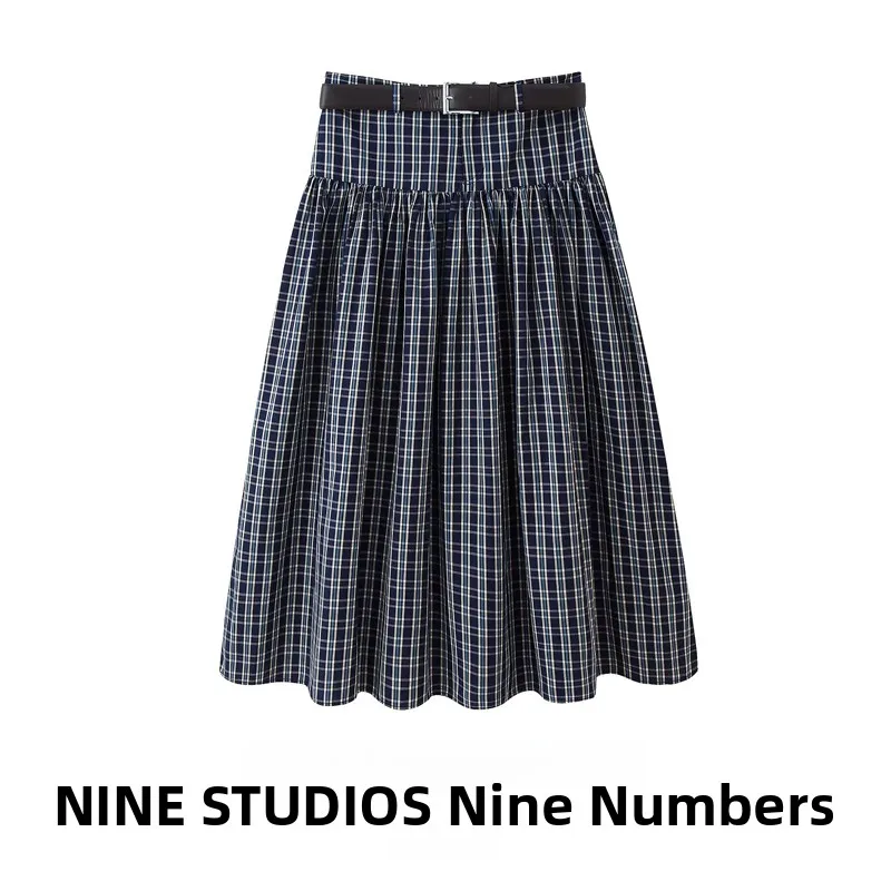 

Юбка-миди в клетку с высокой талией, повседневная юбка f-длины с поясом, женские юбки-миди с высокой талией, европейский хлопок, полиэстер