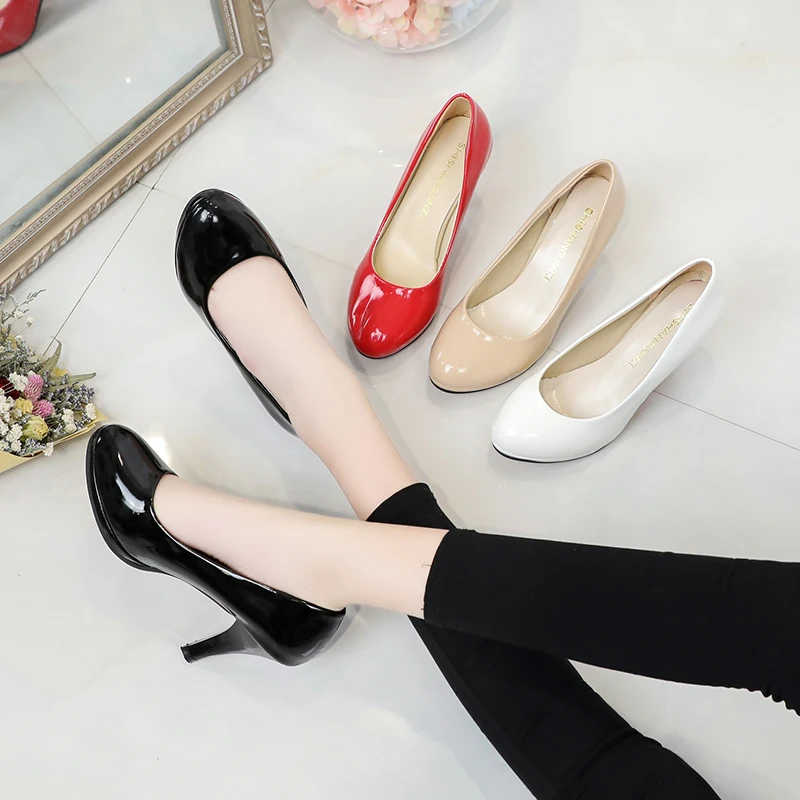 Design 2024 High Heels Shoes Women Wedding Shoes Thick Heels Fashion Party Pumps Footwear Black Red Round Zapatos De Mujer