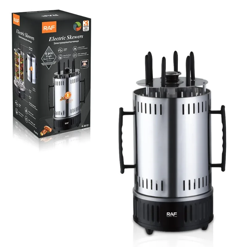 Electric BBQ Grill Smokeless Automatic Rotating Kebab Machine Lamb Skewer Machine 6 Sticks Vertical Grill Timing Barbecue Tools