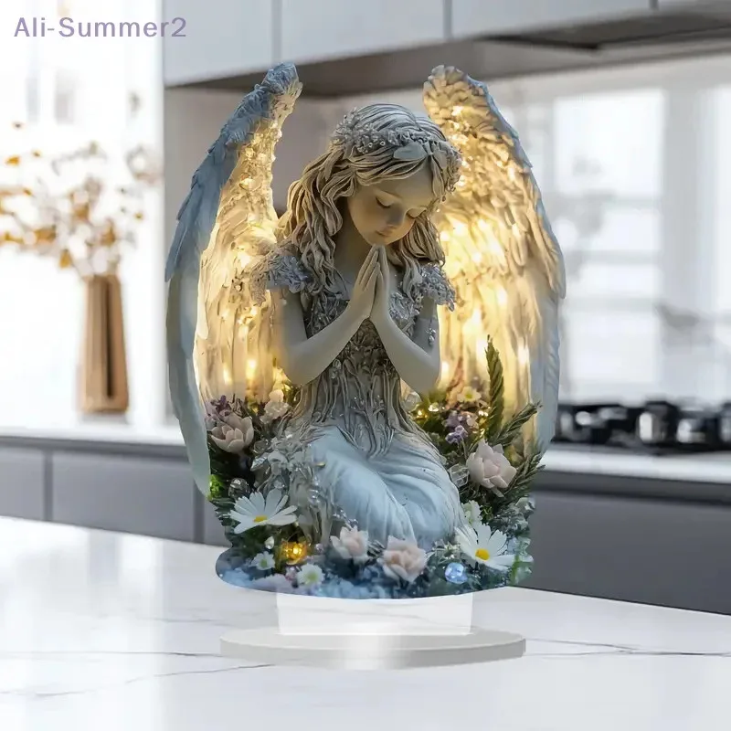 2D Flat Praying Angel Christmas Nativity Scene Figurine, Home Office Fireplace Decor for Xmas, Holiday Ornament