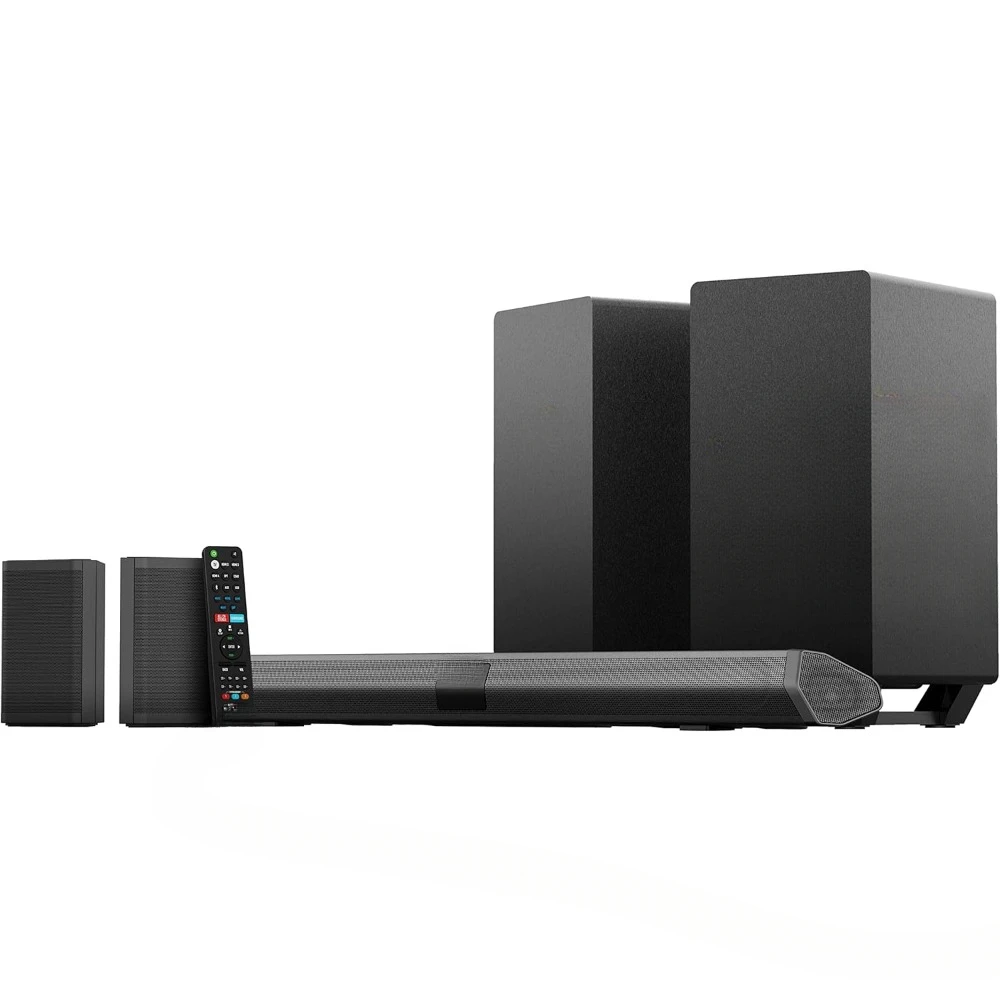 Soundbar with Dual 8” Subwoofers (Wireless), 2 Rear Surround Speakers, eARC and SSE Max Technology, black