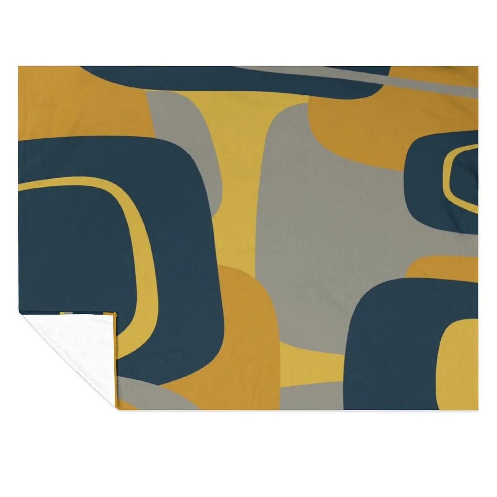 

Mid Century Modern Retro Abstract Pattern in Navy Blue, Mustard Yellow, and Gray Throw Blanket Picnic for sofa Single Blankets
