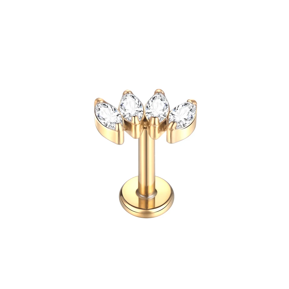 1PC Implantaat Grade Titanium Zirkoon Stud Oorbel Intern Schroefdraad Ster Labret Piercing Lip Monroe Helix Tragus Piercing Sieraden
