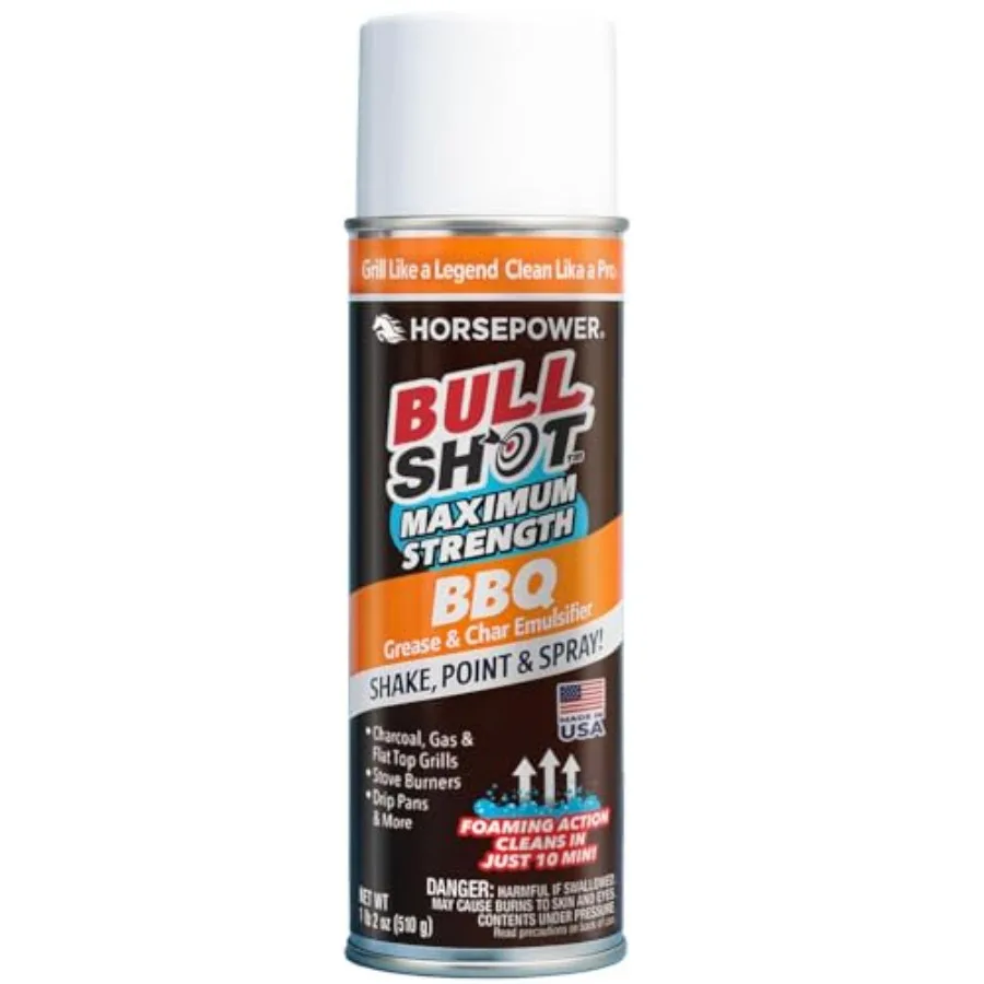 

Horsepower Bull Shot BBQ MAX Pro Super-Concentrated Foaming Grill Cleaner AS SEEN ON TV Made in USA Shake Point and Spray Emuls