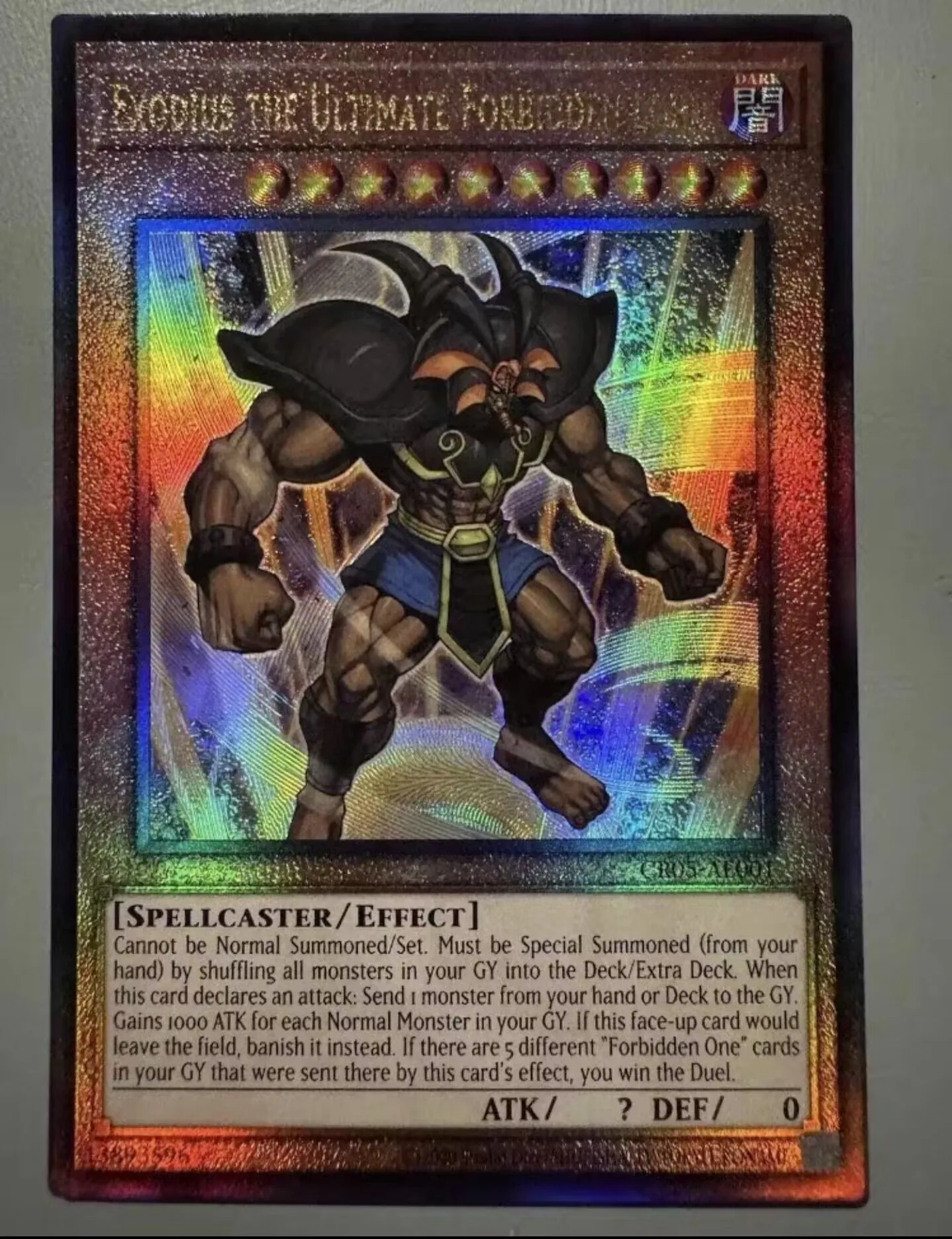 

Yugioh KONAMI Duel Monsters CR05-AE001 Exodius the Ultimate Forbidden Lord Ultimate Rare Asian English Collection Mint Card