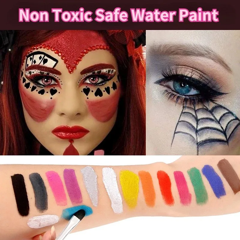 1PCS 15 Colors Face Body Painting Non Toxic Safe Water Paint Oil with Brush Christmas Halloween Makeup Party Tools