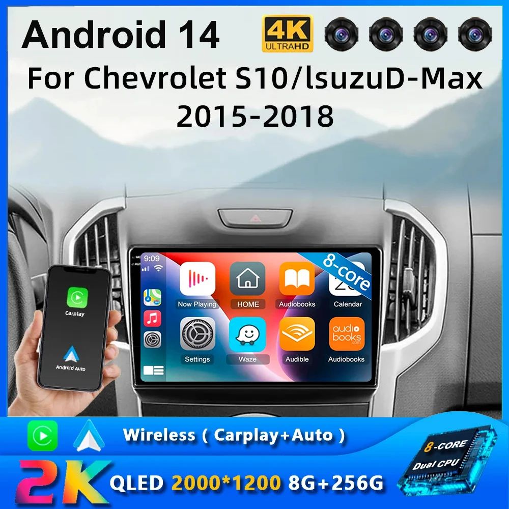 

Android 14 Carplay Car Radio For Chevrolet Holden S10 Navigation GPS Multimedia Player stereo wifi+4G Auto 360 Camera BT 2 DIN