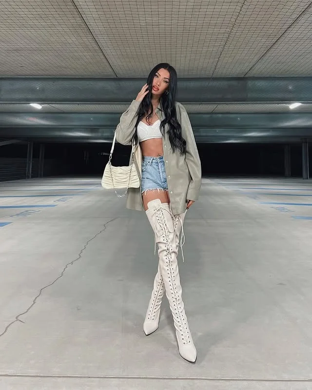 2025 Women sexy Pu Leather Boots Woman Open Toe Lace up Cross tied Thigh High Heel Over The knee botas feminina Shoes 44
