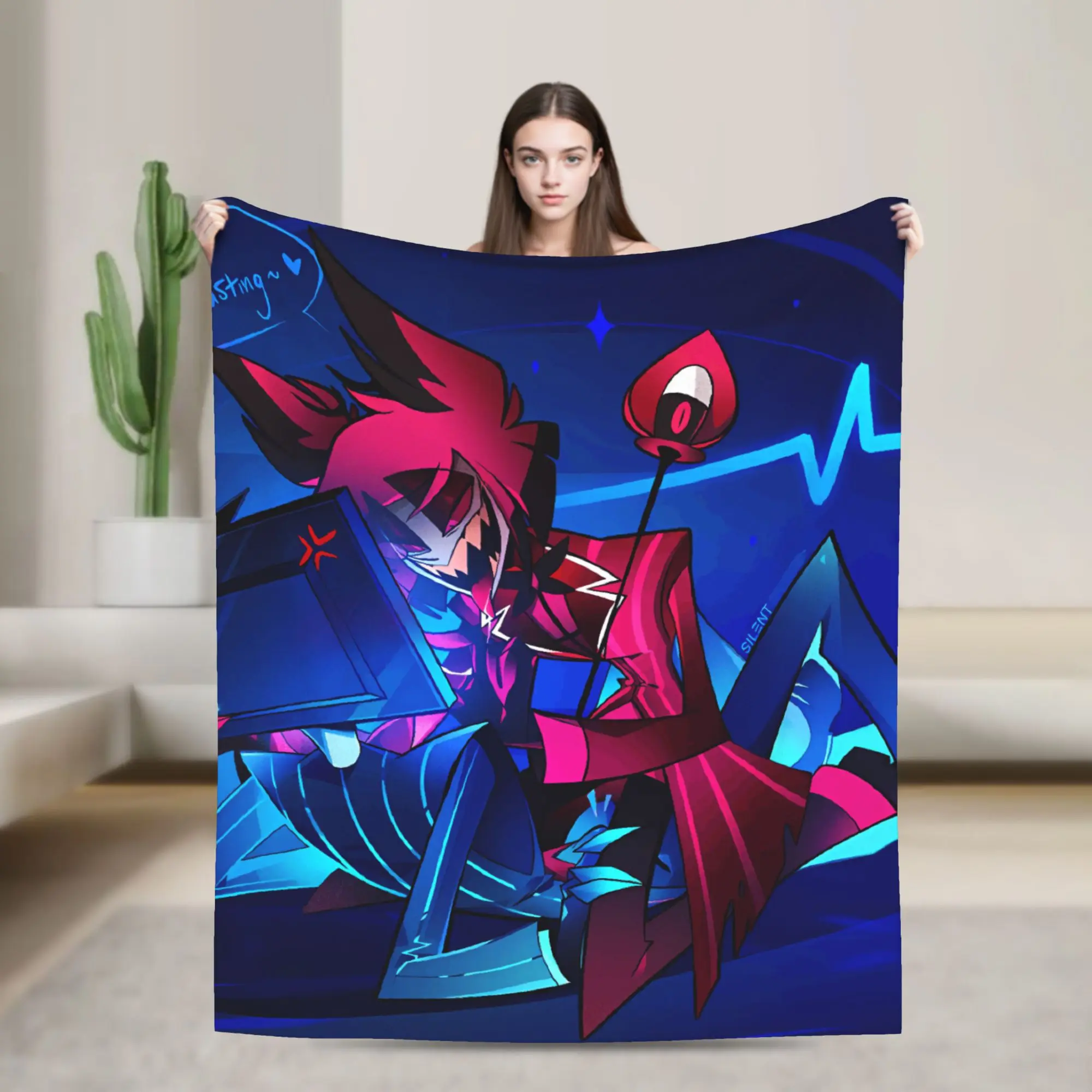 ผ้าห่มลายอลาสตอร์ ปีศาจรادิโอ สำหรับเด็กหญิงและเด็กชาย ผ้าห่มฟลานเนลสำหรับห้องนั่งเล่น ผ้าห่มนุ่ม อุ่น ดีไซน์สวยงาม คุณภาพดี เหมาะเป็นของขวัญ