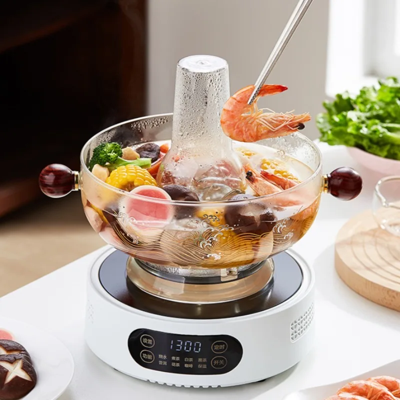 ‌High Borosilicate Glass Hot Pot Thickened Pot Electric Stove Compatible Safe Kitchenware Structure with Heat-Resistant Handles