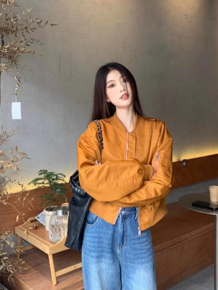 

​ 2025 женская бейсбольная куртка в стиле ретро, свободная удобная короткая куртка, универсальная весенне-осенняя модная верхняя одежда ​