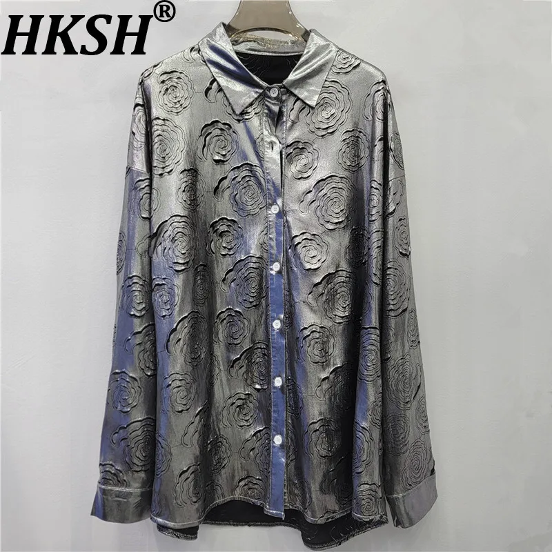 

HKSH Spring Autumn New Women Shirt Flower Distressed Single Breasted Long Sleeves Elegant Punk Hip Hop Blouse Trend Tops HK16857