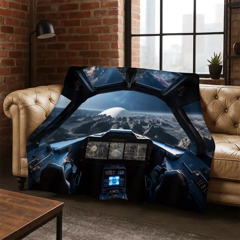 Aircraft Control Cockpit Cabin Spacecraft Moto Flannel Blanket Soft Throw Blanket for Bedroom Living Room Bed Travel Camping