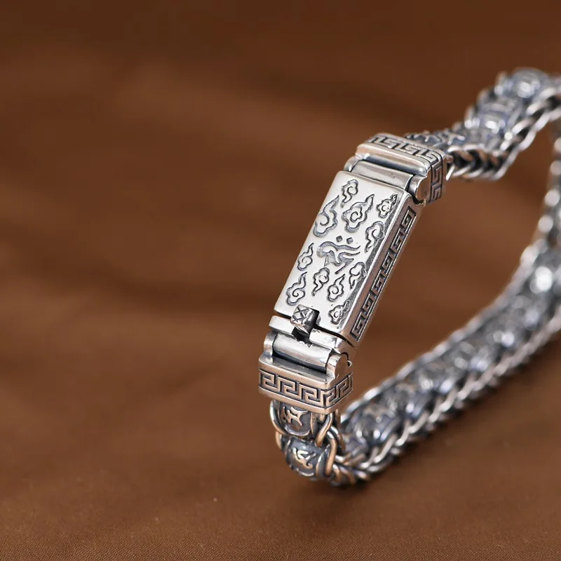 Retro Domineering Silver Bracelet Men Gift Tanggrass Pattern Exquisite Chain Male Party Birthday Hegemony Fashion Jewelry