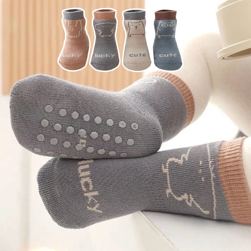 

Утепленные бархатные детские чулки средней длины, милые детские плюшевые носки, зимние противоскользящие носки для новорожденных, обувь для мальчиков и девочек 0-3 лет