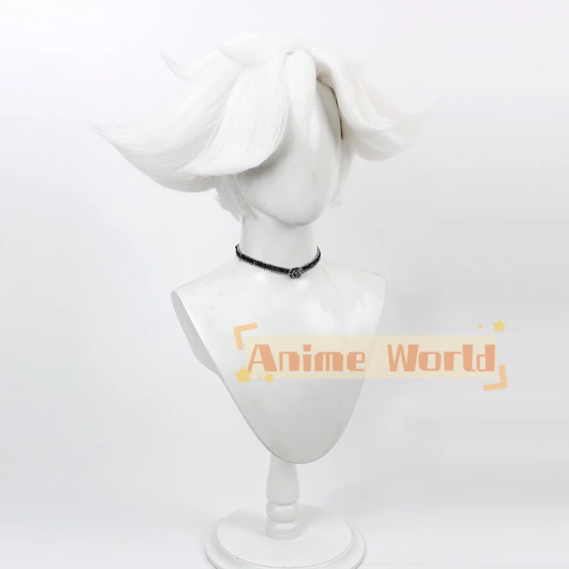 Peluca de Anime antipolvo para Halloween, pelo sintético corto, resistente al calor, color blanco