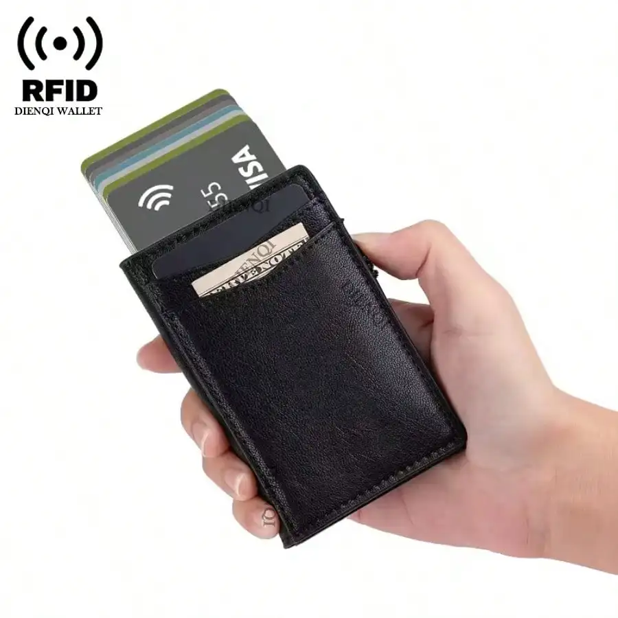 Rfid Wallet Pop Up Microfiber Leather Credit Card Holder Black Slim Bank Credit Cardholder Case Minimalistic Wallets Porte Carte