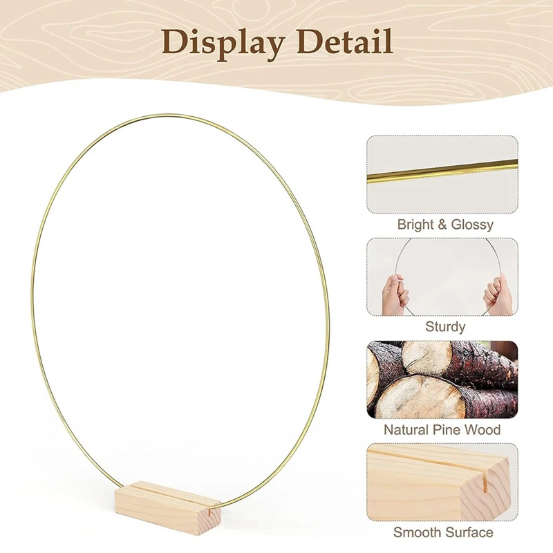 10 Packs 10 Inch Metal Floral Hoop Centerpiece With 10 Packs Wood Place Card Holders, Gold Hoop Centerpieces For Table Durable