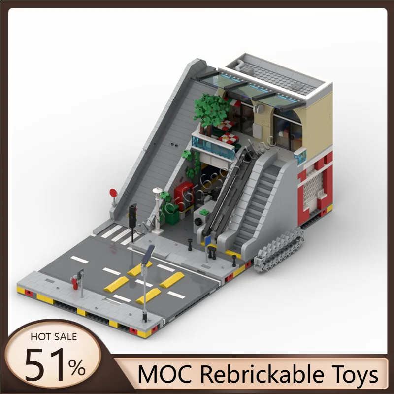 

Запчасти MOC, вид на улицу города, вход метро и маленький торговый центр, строительные блоки для квартиры, сделай сам, развивающие детские игрушки, подарки