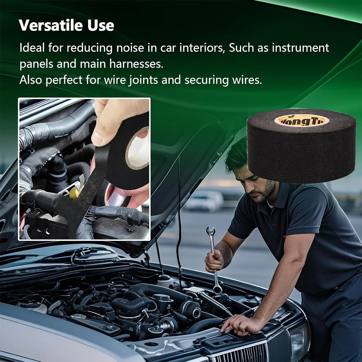 شريط أسلاك كابل السيارة بطول 15 مترًا، شريط مقاوم للحرارة ومثبطات اللهب لحماية الأسلاك #2