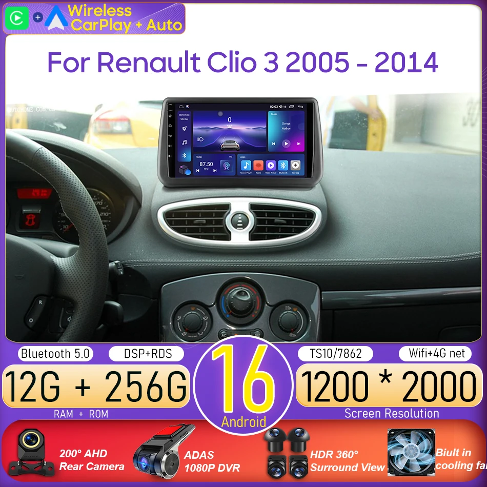 

Android 16 For Renault Clio 3 2005 - 2014 Car Radio Multimedia Video Player GPS Navigation Stereo CarPlay Auto Head Unit Wifi BT