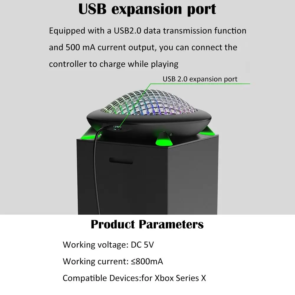 with RGB Light UFO Cooling Fan 3 Speed USB Port Top Temperature Control Speed Adjustable Low Noise for Xbox Series X