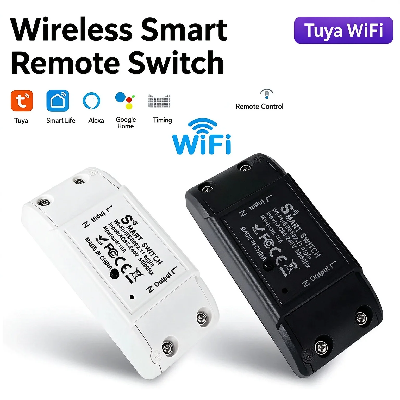Tuya WiFi Smart Relay Switch Remote 10A Voice Control DIY Retrofit Home Accessory APP Timing For Lights & Household Appliances