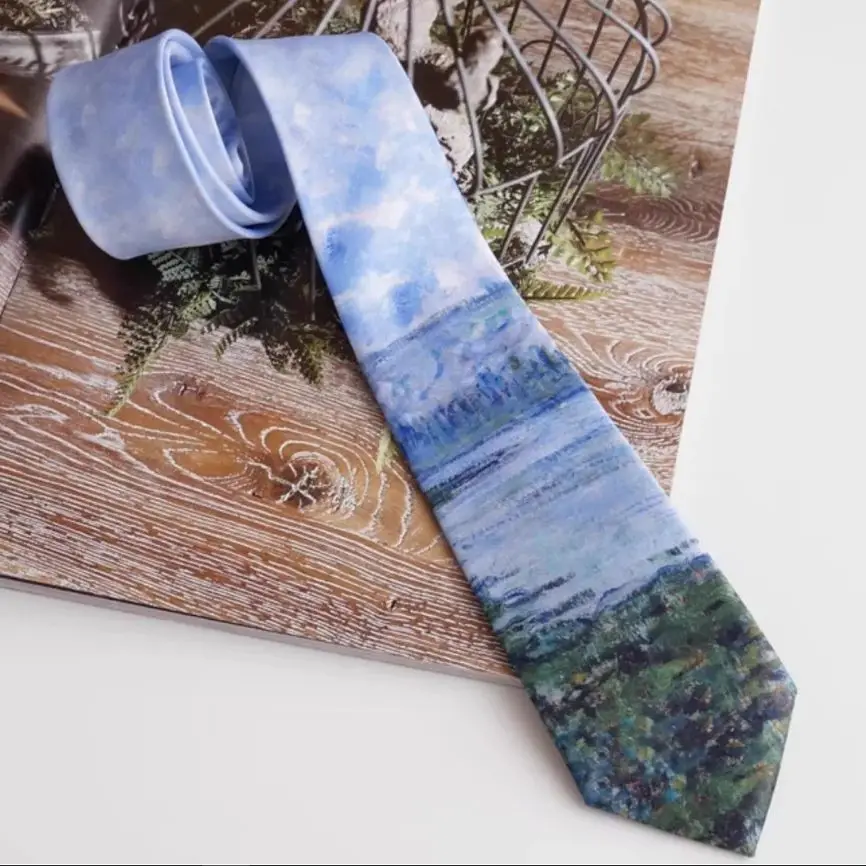 

High Quality Men Women Fashion Designer Vintage Blue Satin Print Ties For Shirt Boy Girls Performance Necktie Tie TB460