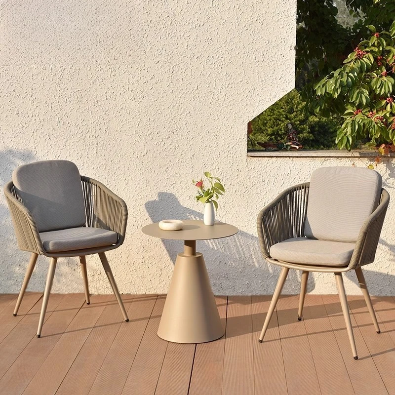 Nordic outdoor balcony table and chair three-piece coffee table combination courtyard terrace leisure rattan back chair outdoor