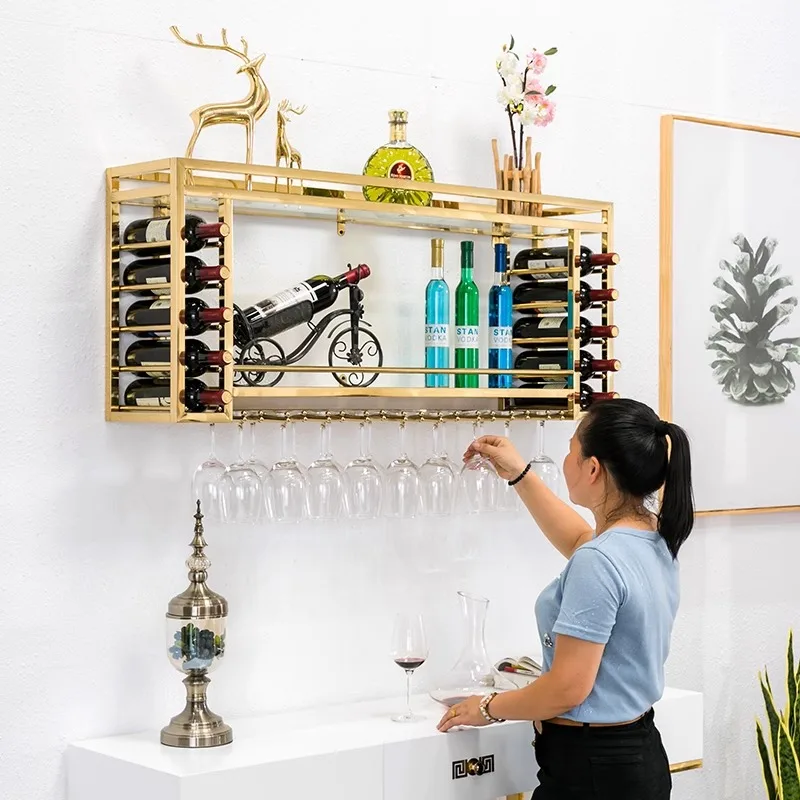 Stainless steel wine glass rack hanging hanging wine rack hanging upside down wall storage decorative household ornaments.