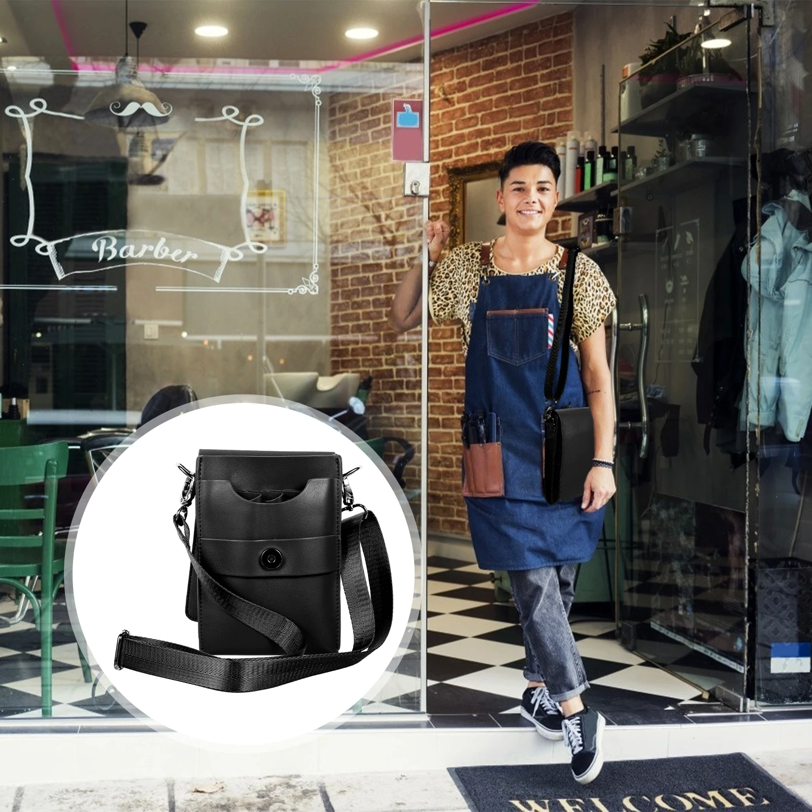 

Scissor Bag Waist Pack Adjustable Belt Large Capacity Hairdresser Toolkit Holder Stylist Barber Pouch Haircut Storage Cowhide