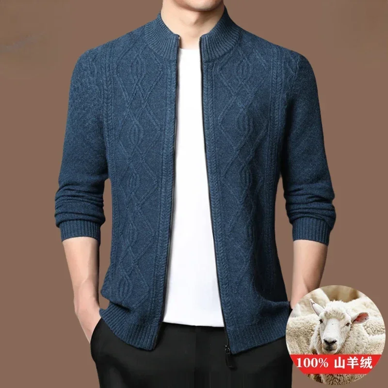 Men's 100% Cashmere Cardigan Winter Thick Half High Neck Casual Zipper Sweater for Men Loose Mens Sweater Jacket Cardigan Hombre