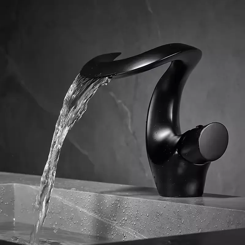 Black White Bathroom Basin Faucet Bathroom Faucet Brass Creative Sink Mixers Taps Hot and Cold Waterfall Basin Faucet