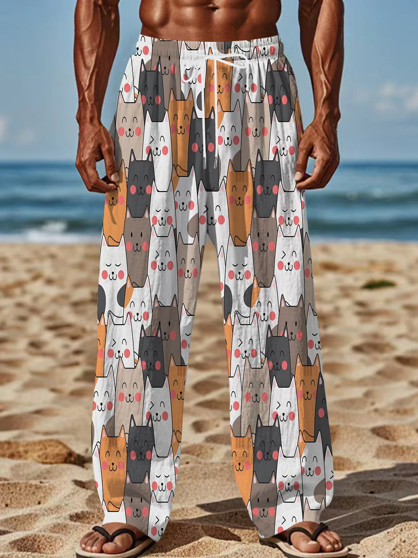 

Men's Printed Straight Leg Pants Abstract Art Design Drawstring Waist Loose Fit Summer Beach Casual Vacation Travel Trousers