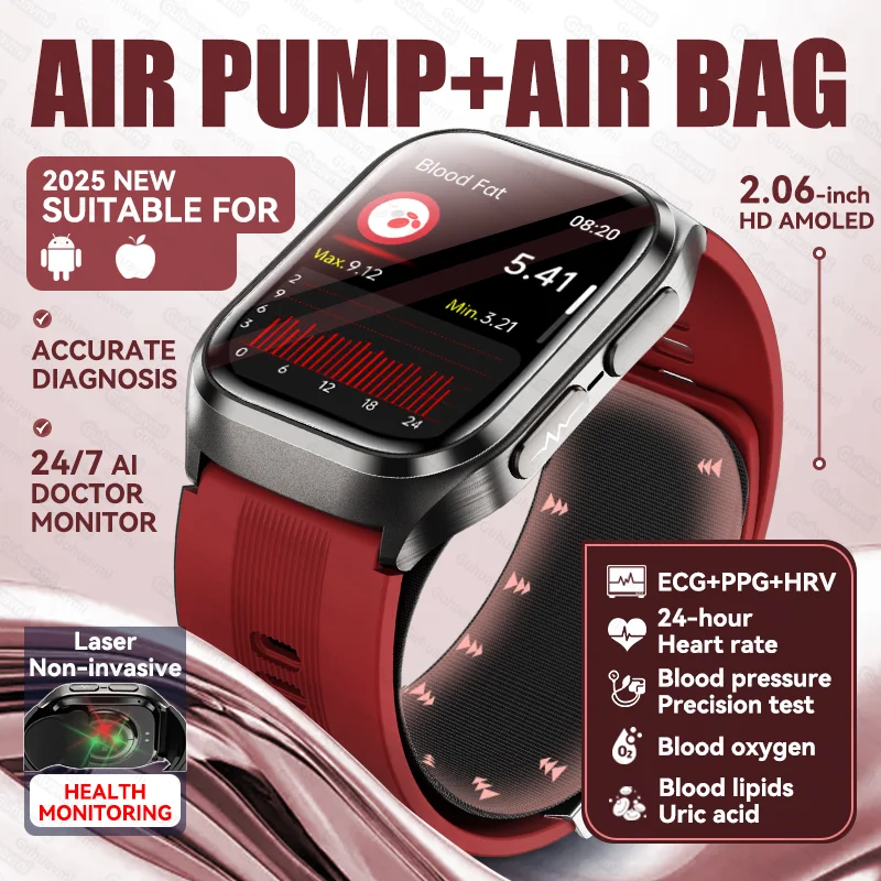 

New Airbag Air Pump AI Doctor Accurately Diagnoses ECG Blood Pressure Blood Oxygen Uric Acid Blood Fat Temp BT Call Smart Watch