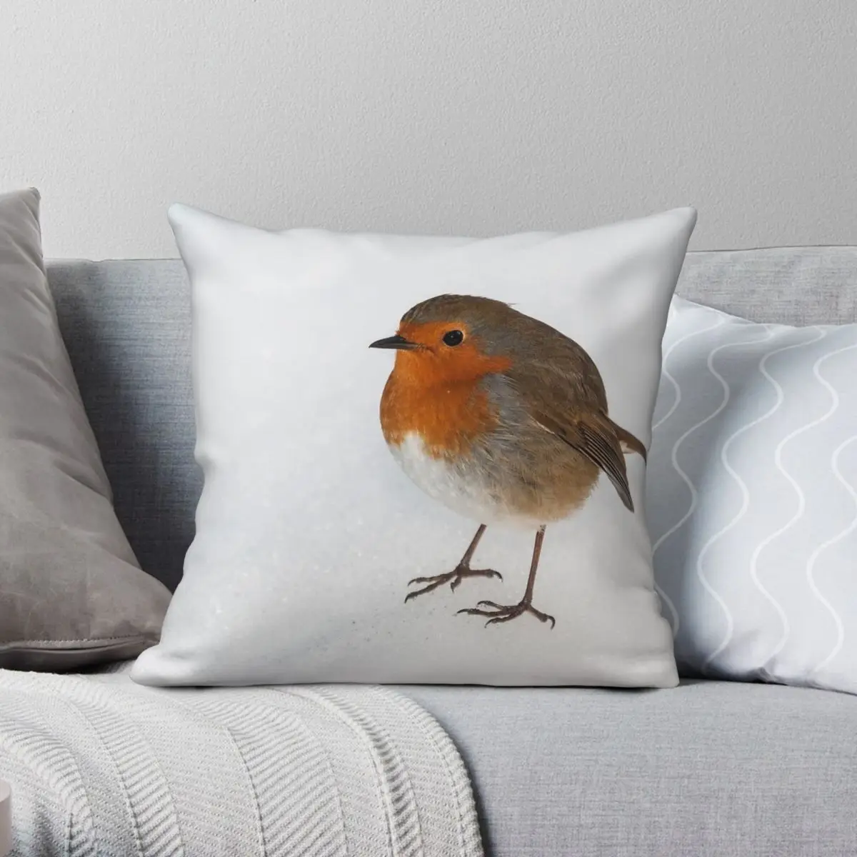 European Robin Square Pillowcase Polyester Linen Velvet Printed Zip Decorative Sofa Cushion Cover 45x45