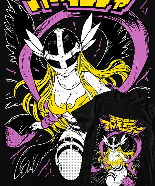 Camiseta de algodón de anime unisex, Camiseta de Digimon Angewomon, Posición Batalla